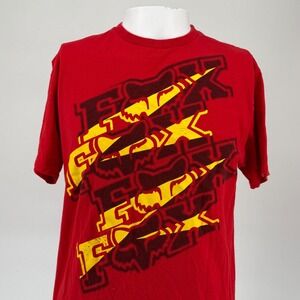 Fox Racing Mens Graphic T-Shirt Red Yellow Logo Motocross Crew Neck Medium